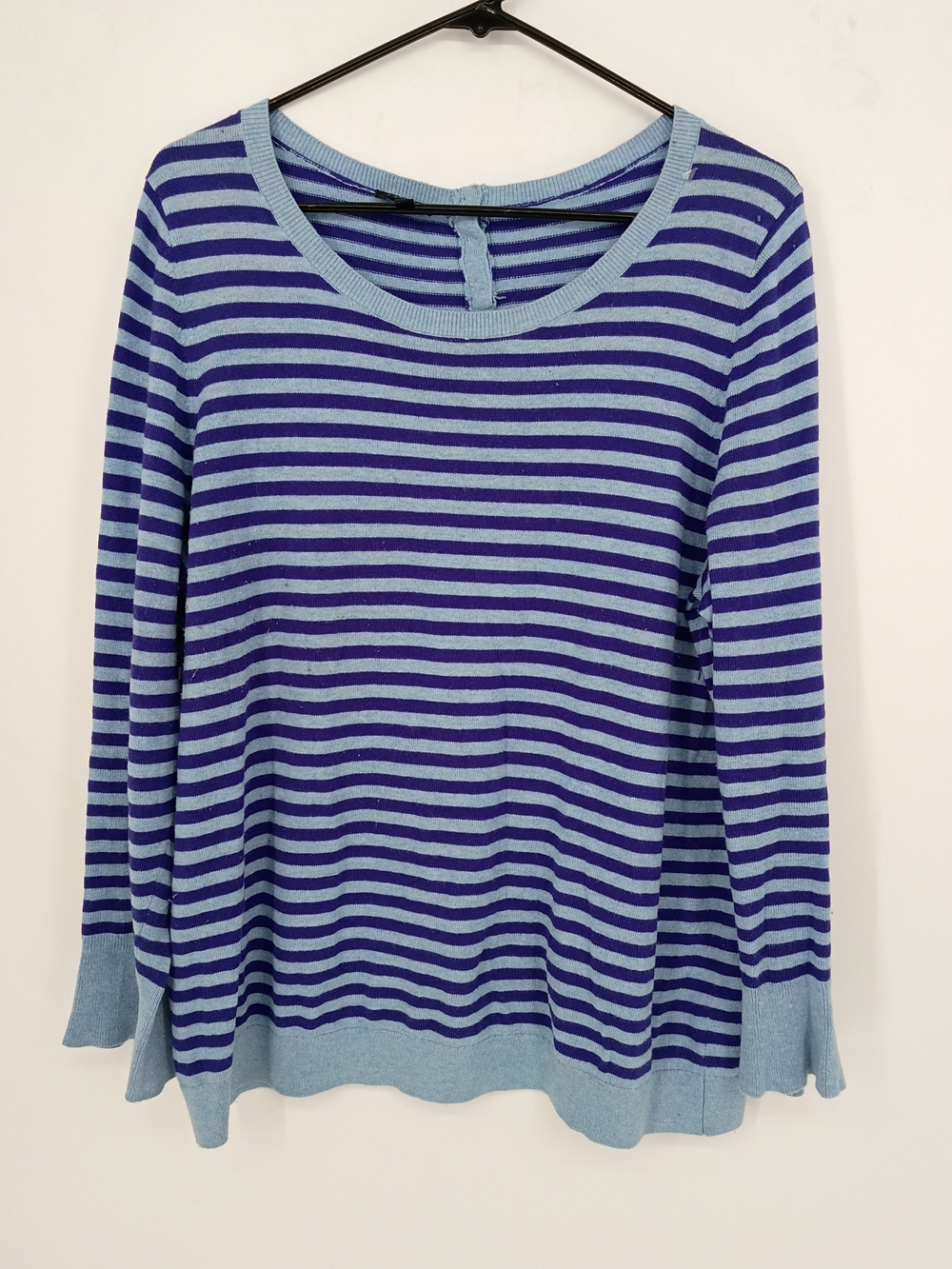 Talbots Blue and Navy Striped Scoopneck Cotton Cashmere Blend Sweater Size 1x